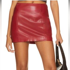 Saks Fifth Avenue Red Leather Midi Skirt